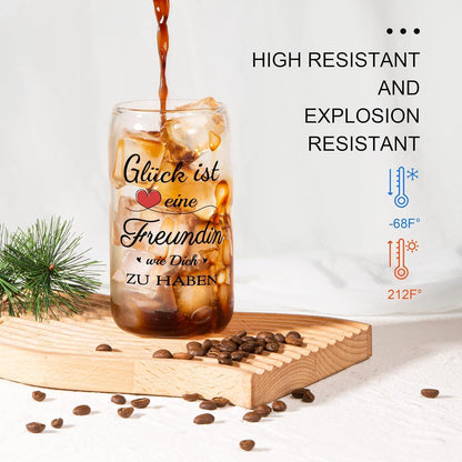 Bubbleteam Trinkglas 500ml mit Deckel Strohhalm Geschenk