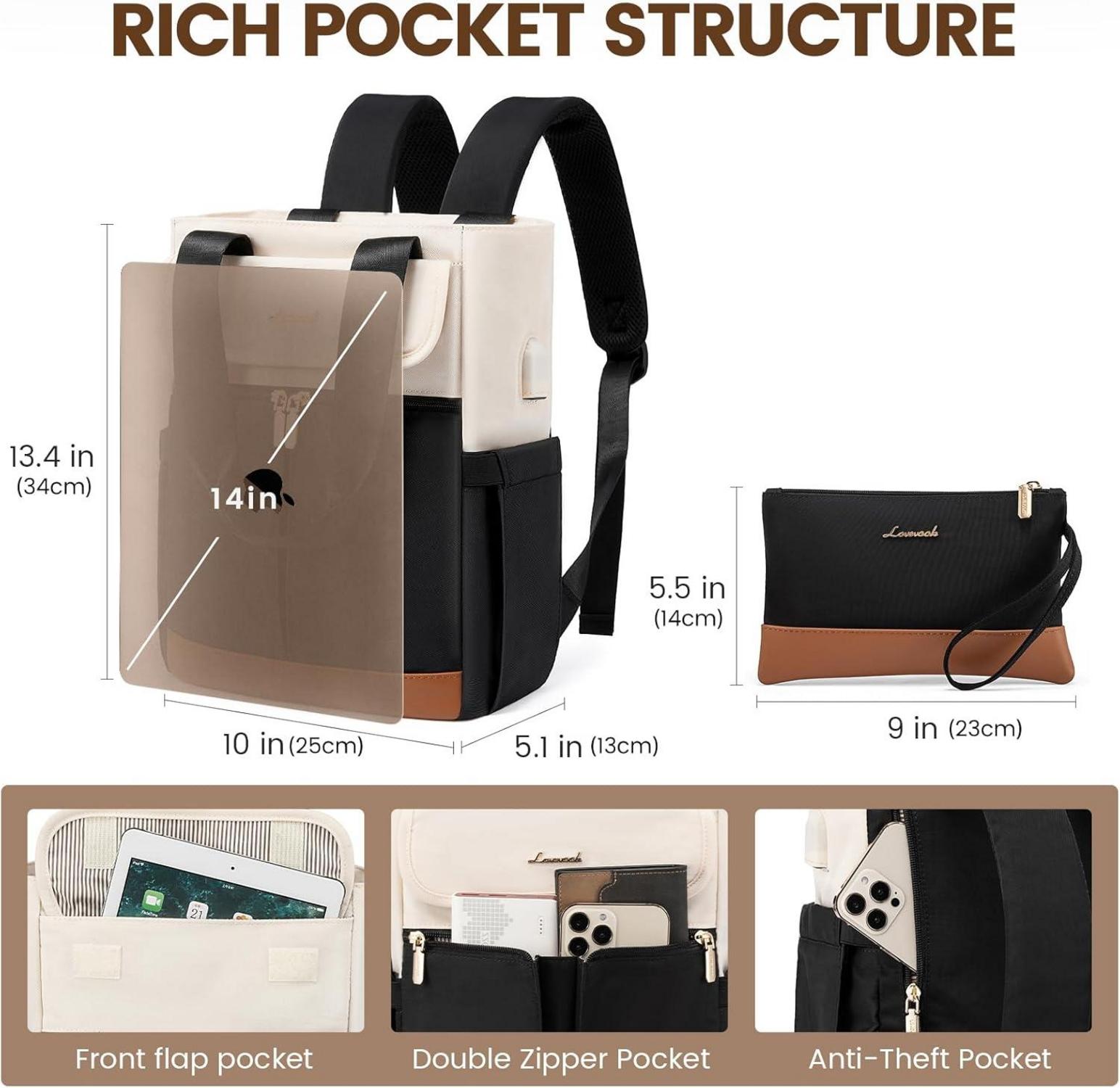 Eleganter Damen Tagesrucksack Wasserfest 13,3 Zoll Schwarz