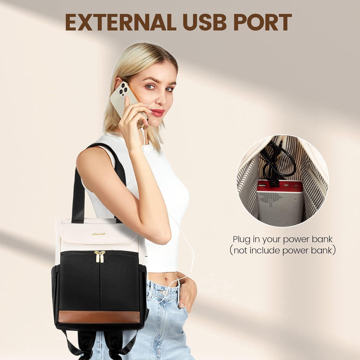 Rucksack Damen Klein Wasserdicht Mini Handtasche 13,3 Zoll Beige