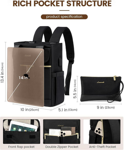 Schwarzer Damen Rucksack 2-in-1 mit USB Ladeanschluss