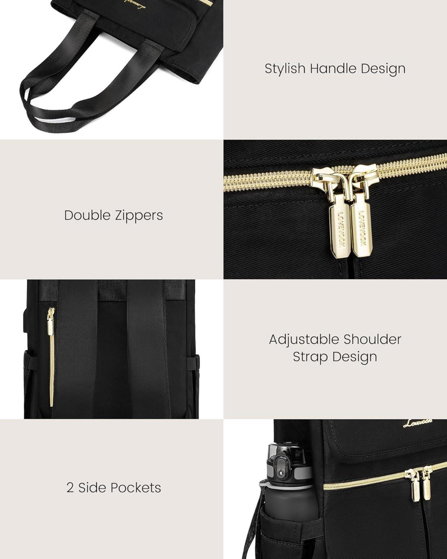 Schwarzer Damen Rucksack Klein USB Ladeanschluss Cityrucksack Mini Handtasche