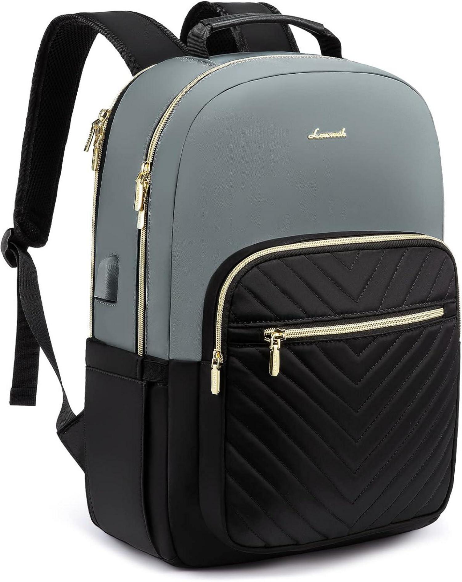 Laptoprucksack Damen 15.6 Zoll USB Ladeanschluss Grau Schwarz