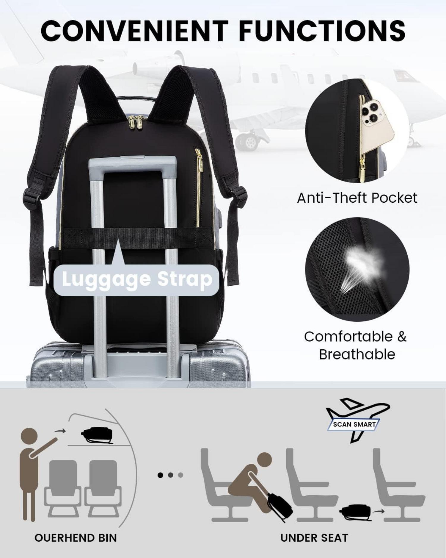 Laptoprucksack Damen 15.6 Zoll USB Ladeanschluss Grau Schwarz