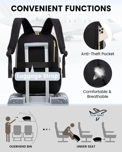 Laptoprucksack Damen 15.6 Zoll USB Ladeanschluss Grau Schwarz