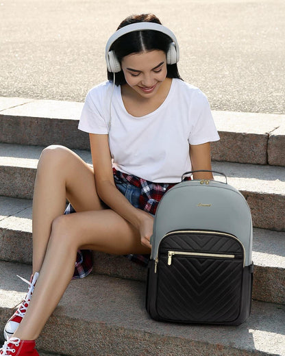 LOVEVOOK Laptoprucksack Damen 15.6 Zoll USB Ladeanschluss Grau Schwarz