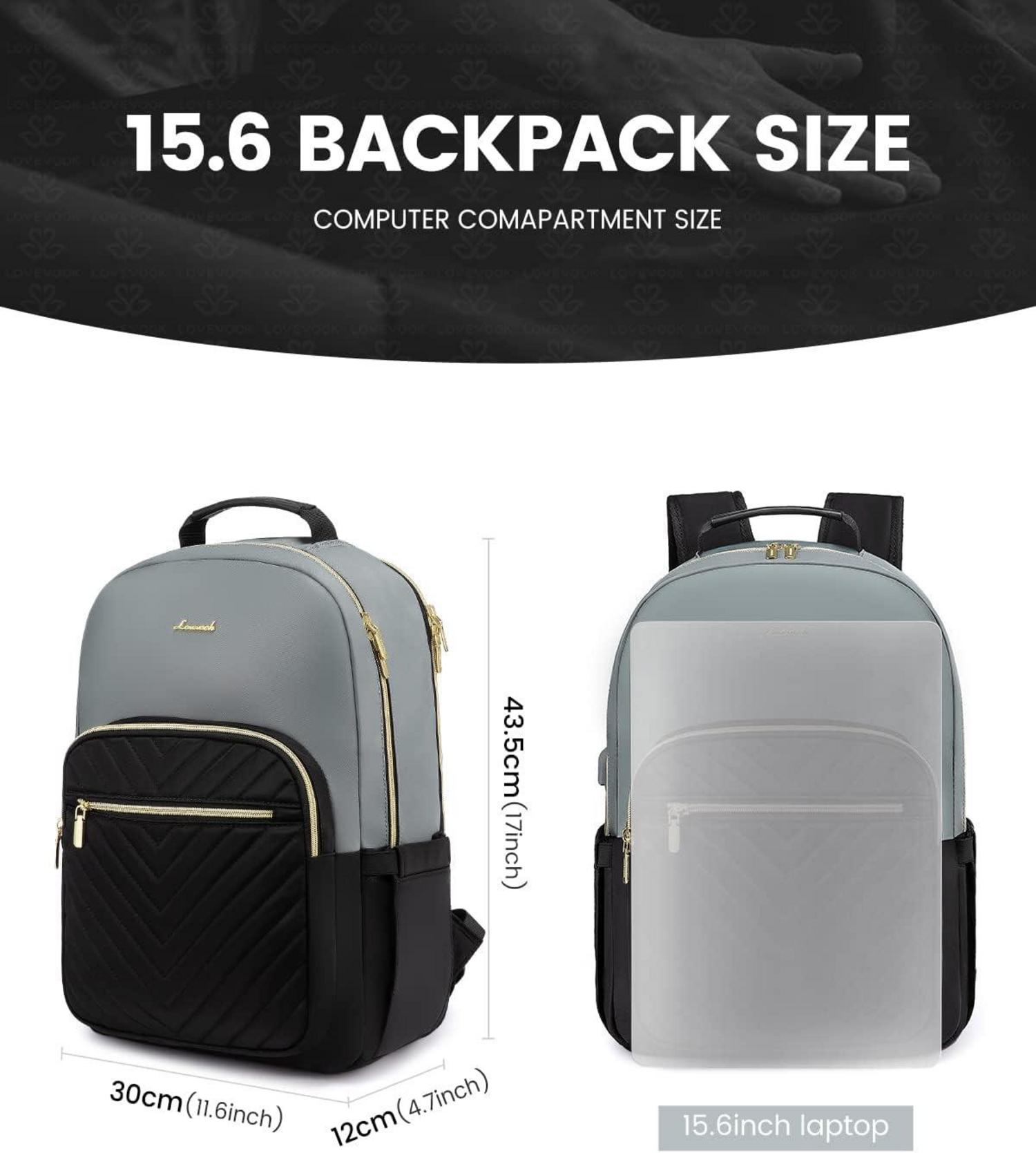 Rucksack Damen Laptoprucksack USB 15.6 Zoll Elegant Grau Schwarz