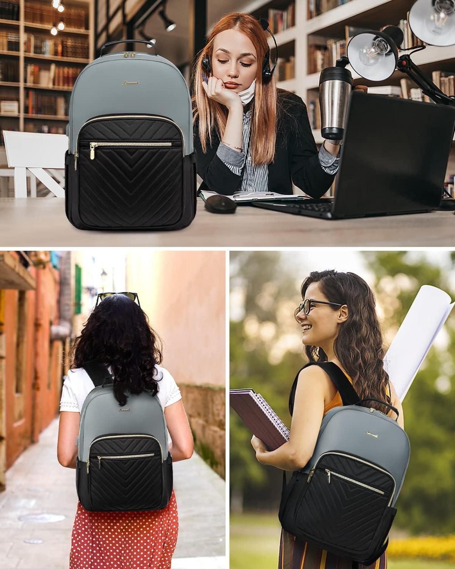 Damen Laptoprucksack 15.6 Zoll USB Ladeanschluss Grau Elegant