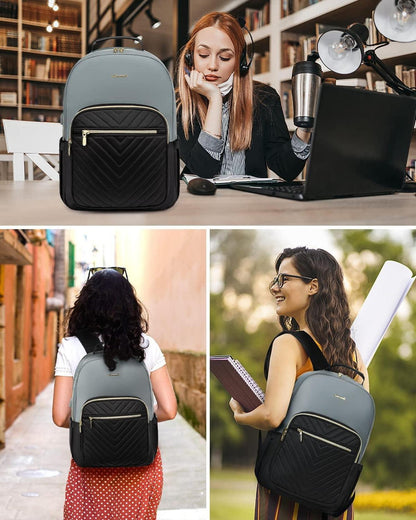 Damen Laptoprucksack 15.6 Zoll USB Ladeanschluss Grau Elegant