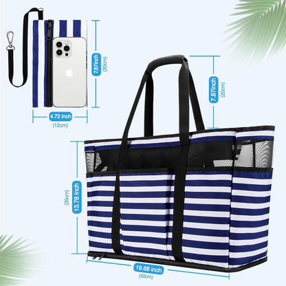 TEUEN XXL Strandtasche wasserdicht mit Reißverschluss und