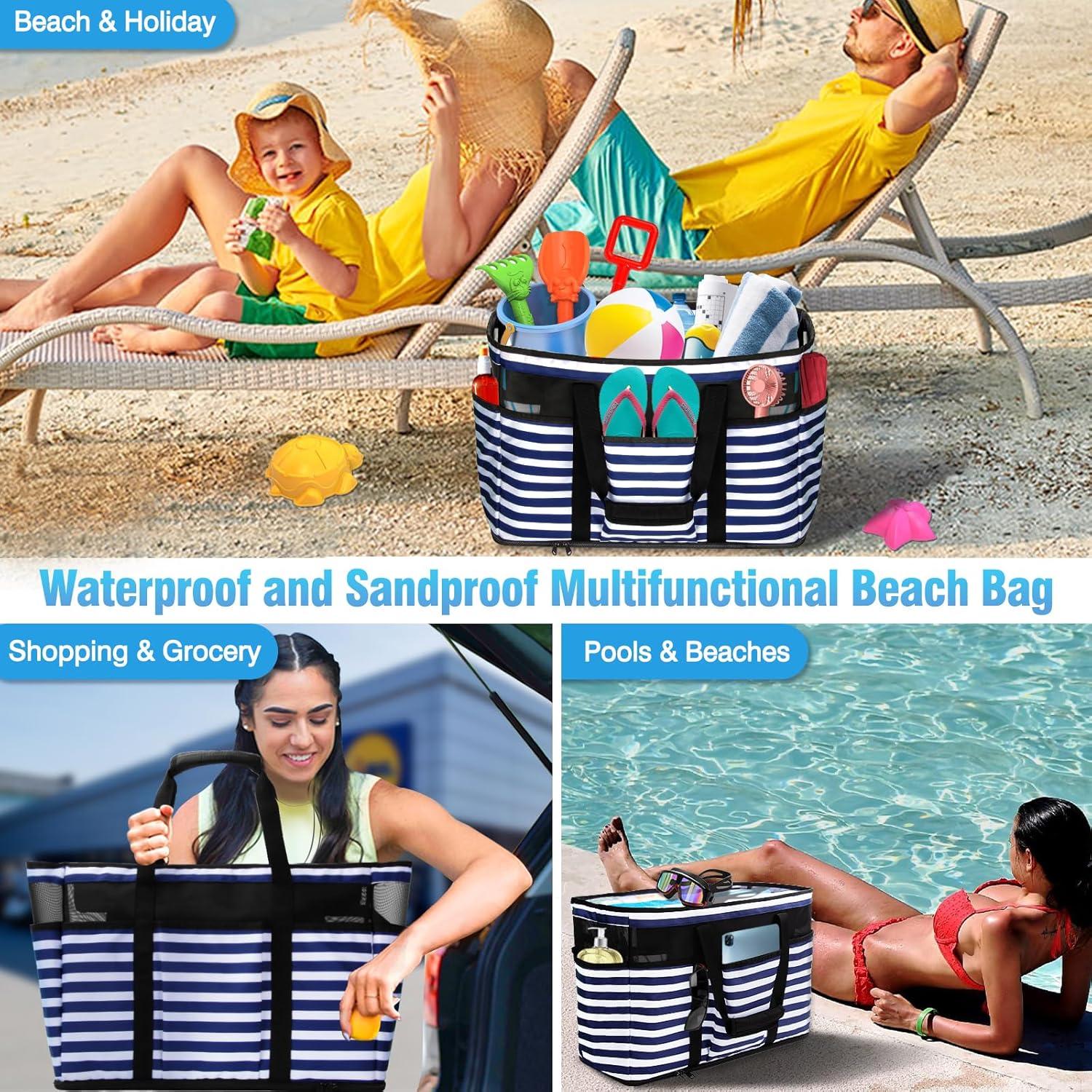 TEUEN XXL Strandtasche Damen Wasserdicht Reißverschluss 45L