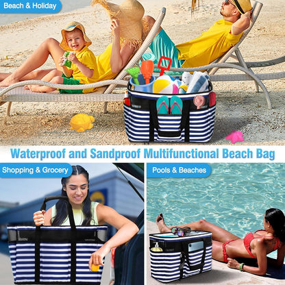 TEUEN XXL Strandtasche Damen Wasserdicht Reißverschluss 45L