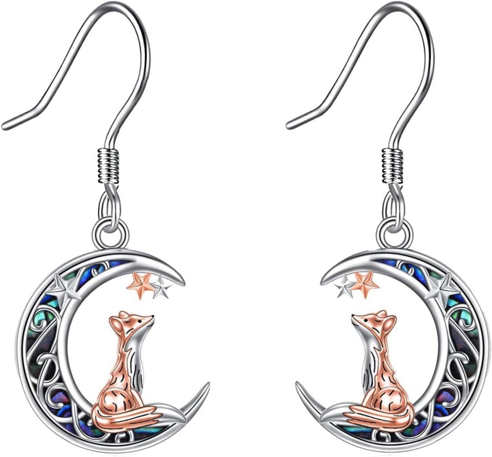 Fuchs Ohrringe Sterling Silber Mond Abalone Ohrhänger Tier Geschenke