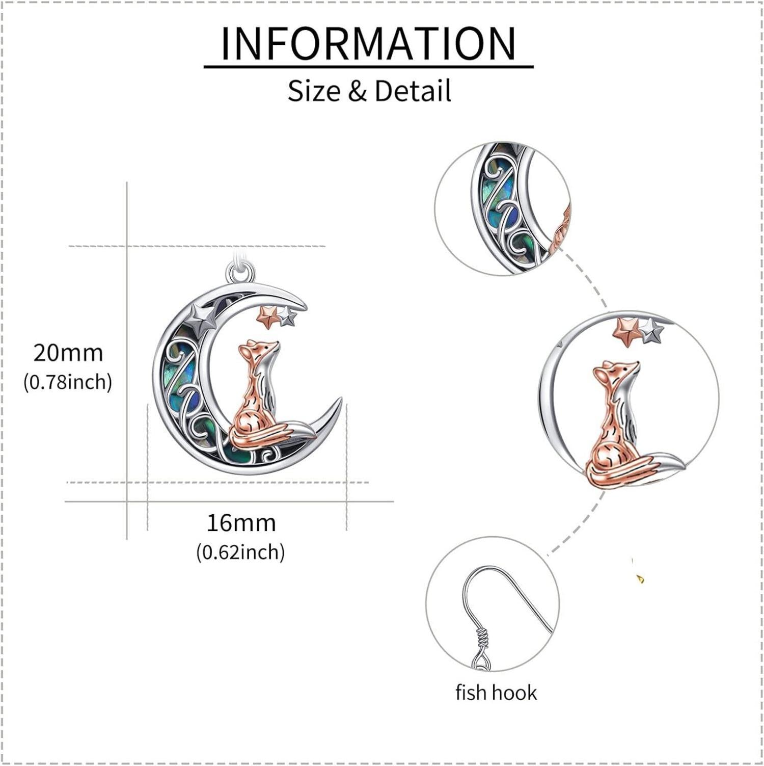 Fuchs Ohrringe 925 Sterling Silber Mond Abalone Tier Ohrhänger Frauen