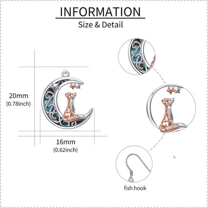 Fuchs Ohrringe 925 Sterling Silber Mond Abalone Tier Ohrhänger Frauen