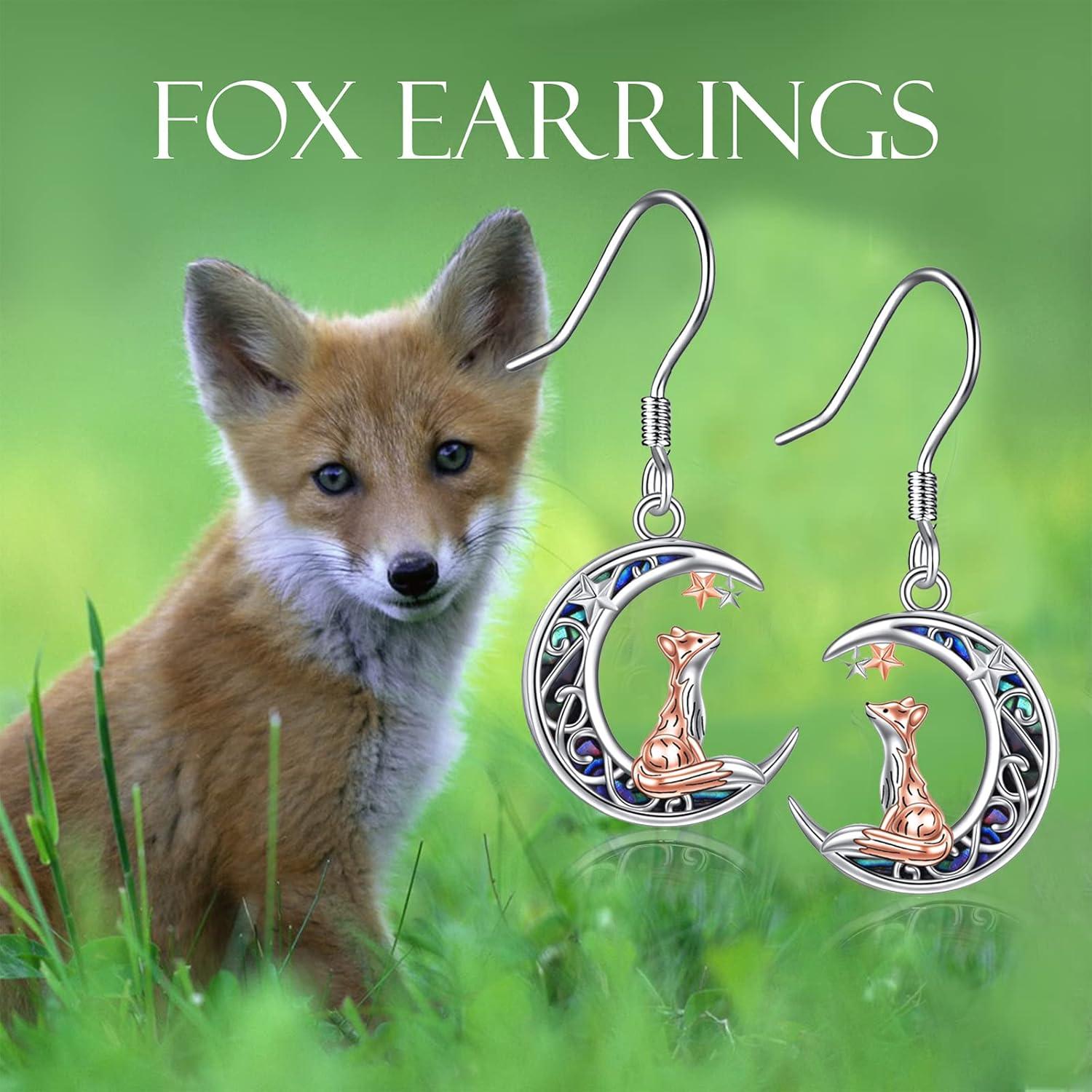 Fuchs Mond Ohrringe Silber Abalone Muschel Tier Schmuck