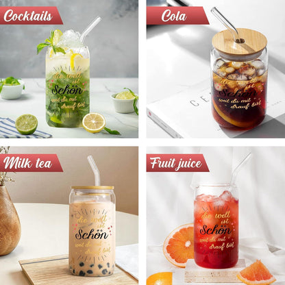 Frauengeschenk Trinkglas 500ml - Mit Strohhalm & Deckel