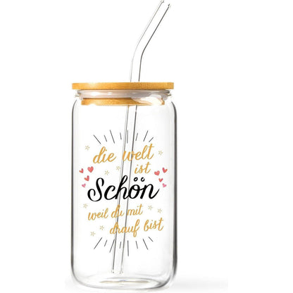 Frauengeschenk Trinkglas 500ml - Mit Strohhalm & Deckel