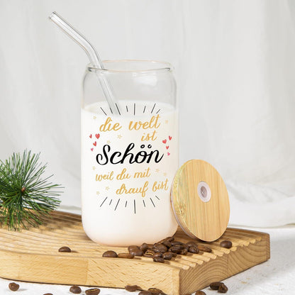 Frauengeschenk Trinkglas 500ml - Mit Strohhalm & Deckel