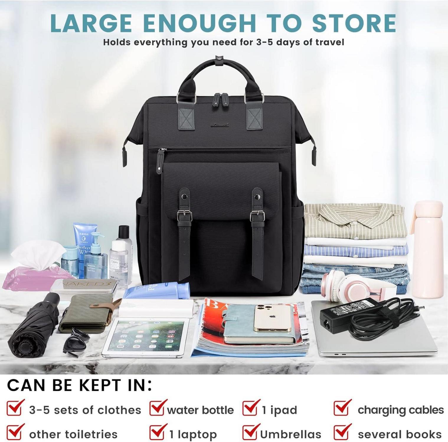 LOVEVOOK Rucksack Damen Groß 18 Zoll Wasserdicht Schwarz Handgepäck Backpack