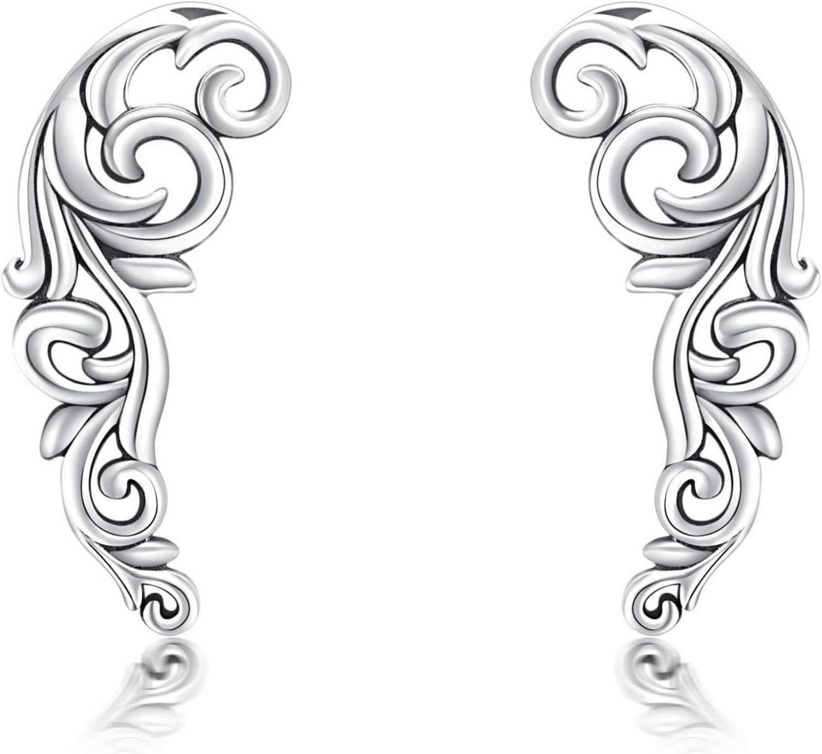 Vintage Blatt Ohrkletterer Ohrringe Sterling Silber Frauen Schmuck