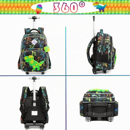 Dinosaurier Kinder Trolley Rucksack mit Rollen – Schultasche Schwarz