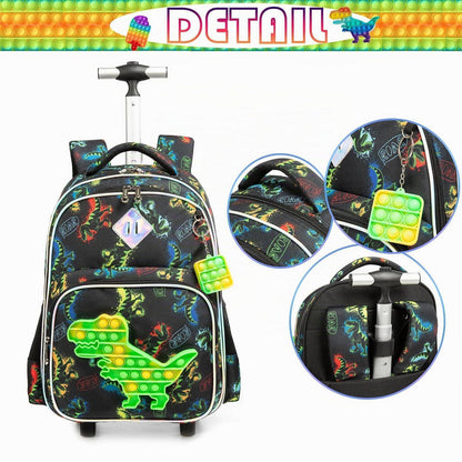 Dinosaurier Kinder Trolley Rucksack mit Rollen – Schultasche Schwarz
