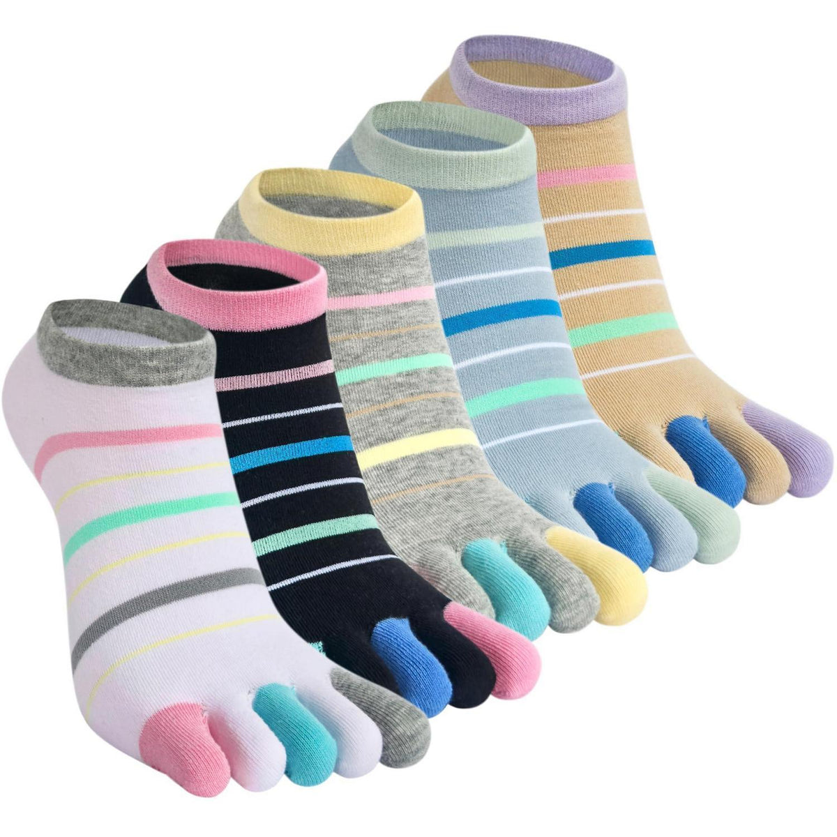 Damen Zehensocken 5er-Set Baumwolle – Bunte Muster & Einheitsgröße 35-40