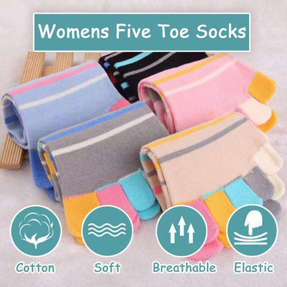 Damen Zehensocken 5er-Set Baumwolle – Bunte Muster & Einheitsgröße 35-40