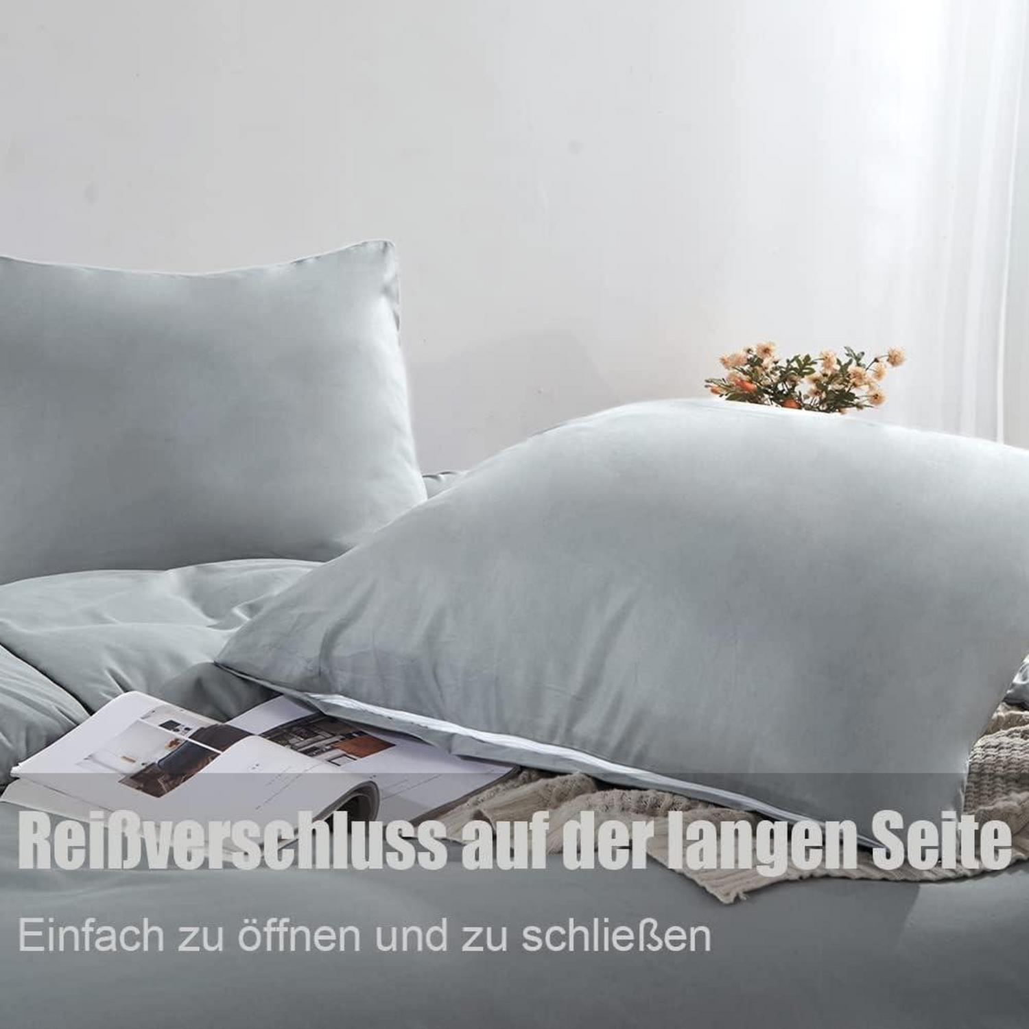 Soifox Bettwäsche 155x220 4tlg. Grau Mikrofaser, Weich, Reißverschluss