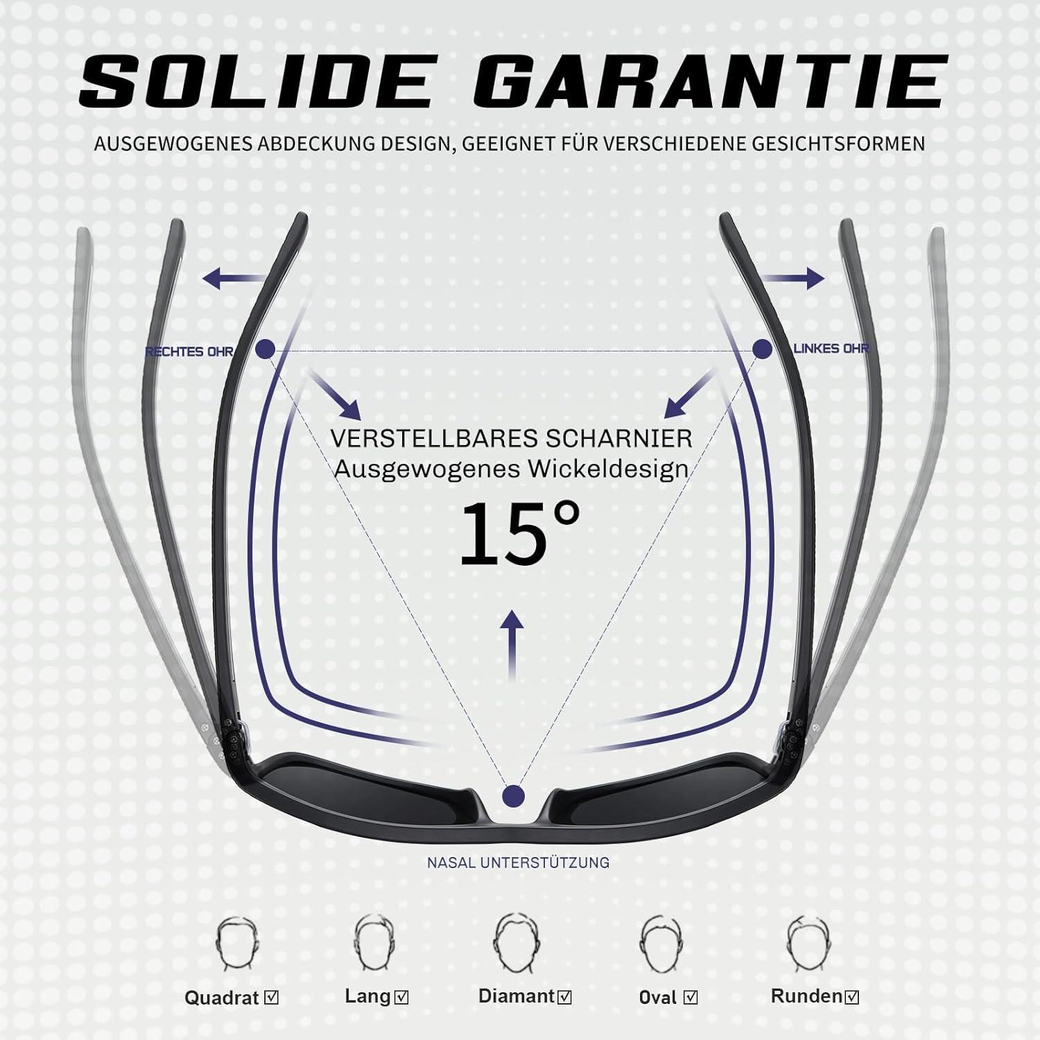 Polarisierte Sonnenbrille Herren Damen UV400 Sport Schwarz