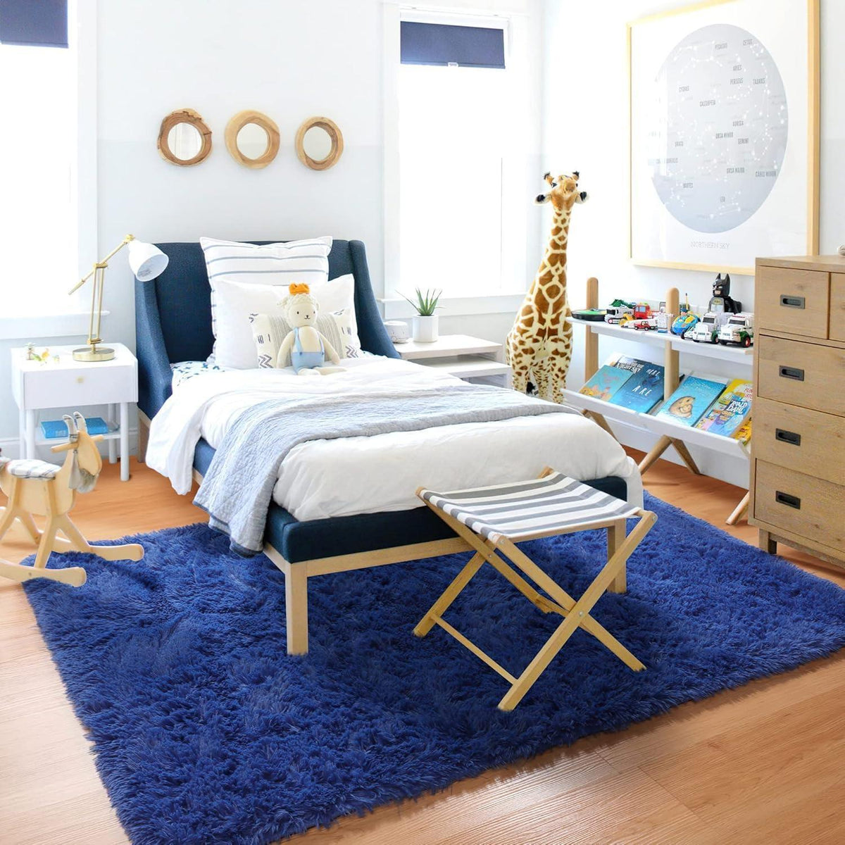 Weicher Hochflor Teppich Blau 80x150 cm – Shaggy Wohnzimmer Teppich