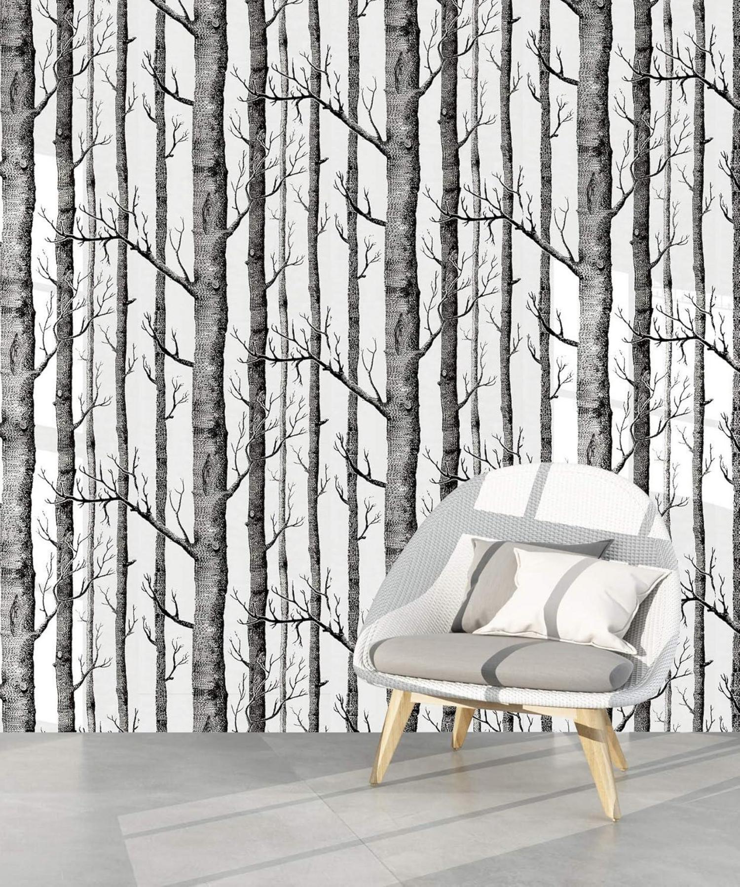 Selbstklebende Dekorfolie PVC Vinyl Weißer Birkenbaum 44x300cm