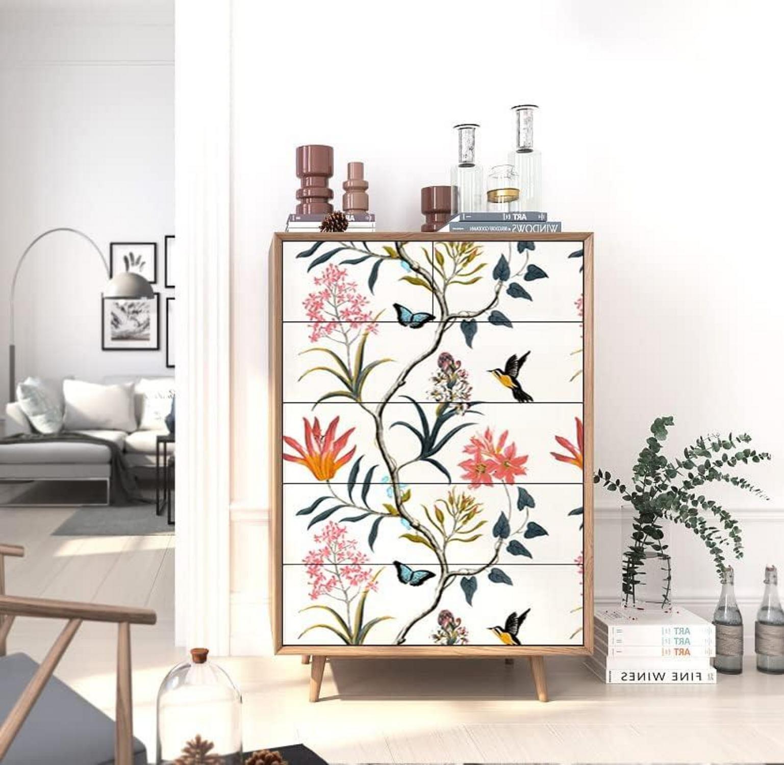 Selbstklebende Blumen und Vögel Tapete PVC Vinyl 0.4W x 6L m