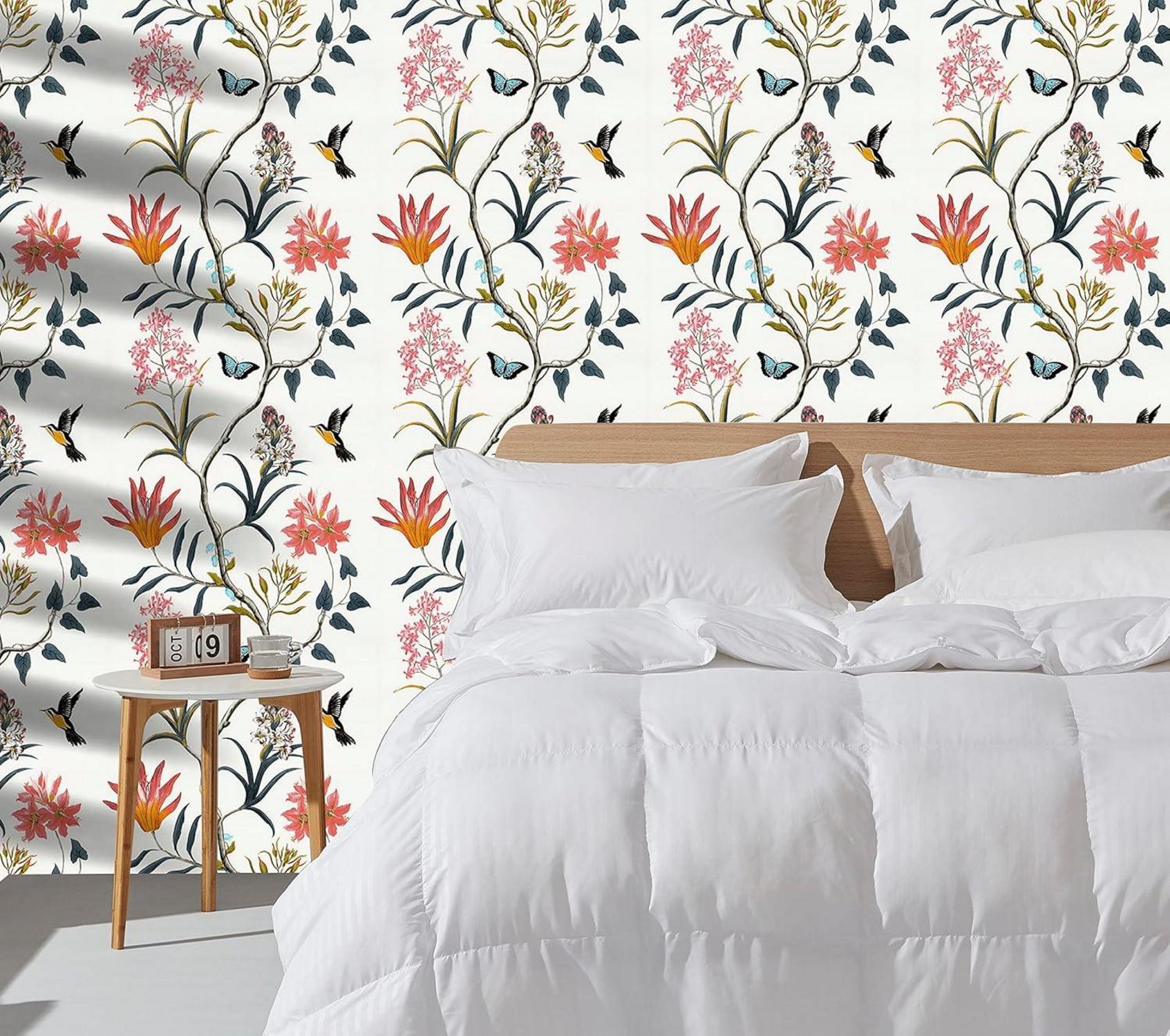 Selbstklebende Tapete Blumen Vögel PVC Möbelfolie 44cm x 300cm