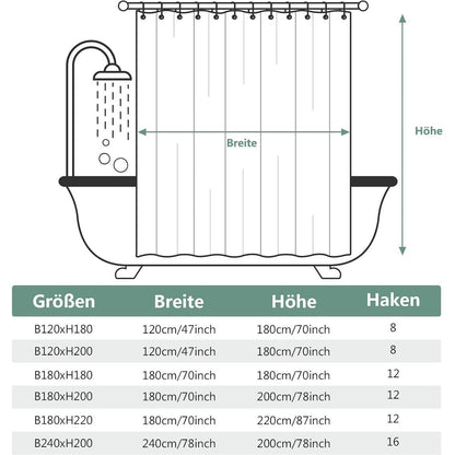 Duschvorhang 180x200 cm Anti-schimmel PVC Wasserdicht