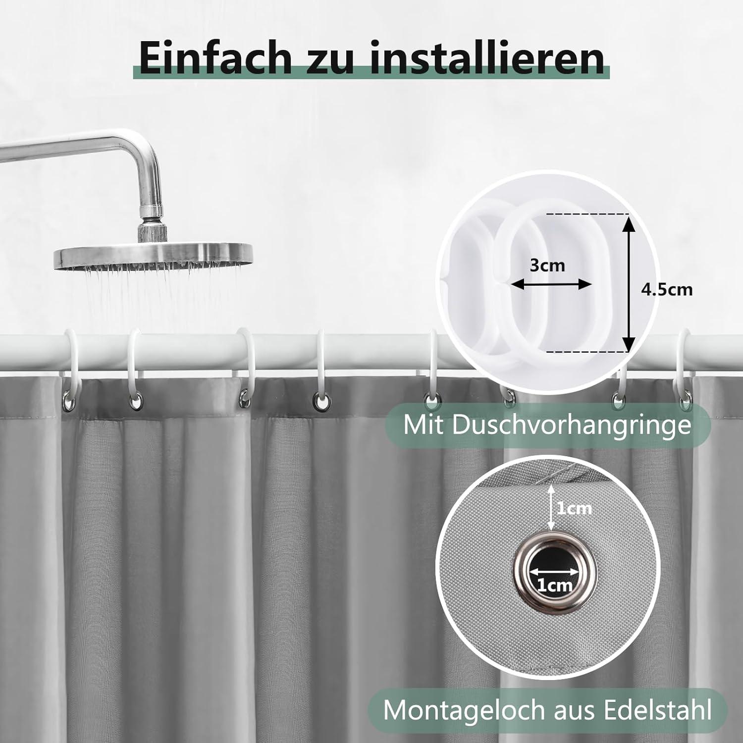 REDKEY Duschvorhang 180x180 cm Anti-schimmel Wasserabweisend Grau