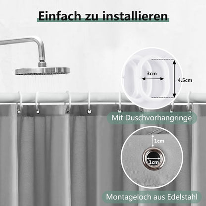 Duschvorhang 180x200 cm Grau Anti-schimmel Wasserdicht Antibakteriell BaBadewannenvorhang