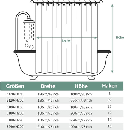 Duschvorhang 240x200 cm Anti-Schimmel Wasserdicht PVC Antibakteriell