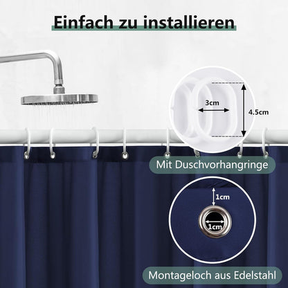 Duschvorhang 120x180 cm Dunkelblau Antibakteriell PVC Textil Schnelltrocknend