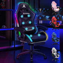 Gaming Stuhl mit 8-Punkt Massage RGB LED-Licht, Schwarz