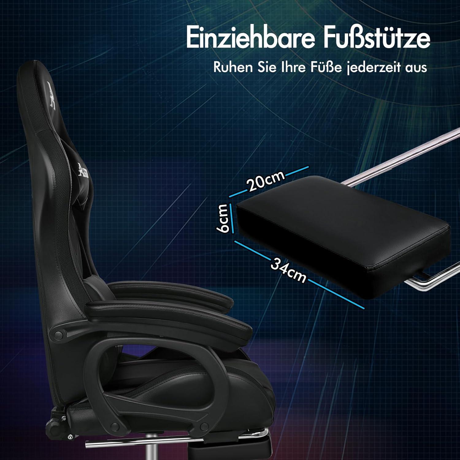 Alfordson Gaming Stuhl mit 8-Punkt Massage RGB LED Schwarz