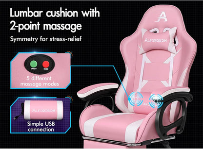 Gamingstuhl mit Massage Fußstütze Kopfstütze Lendenkissen