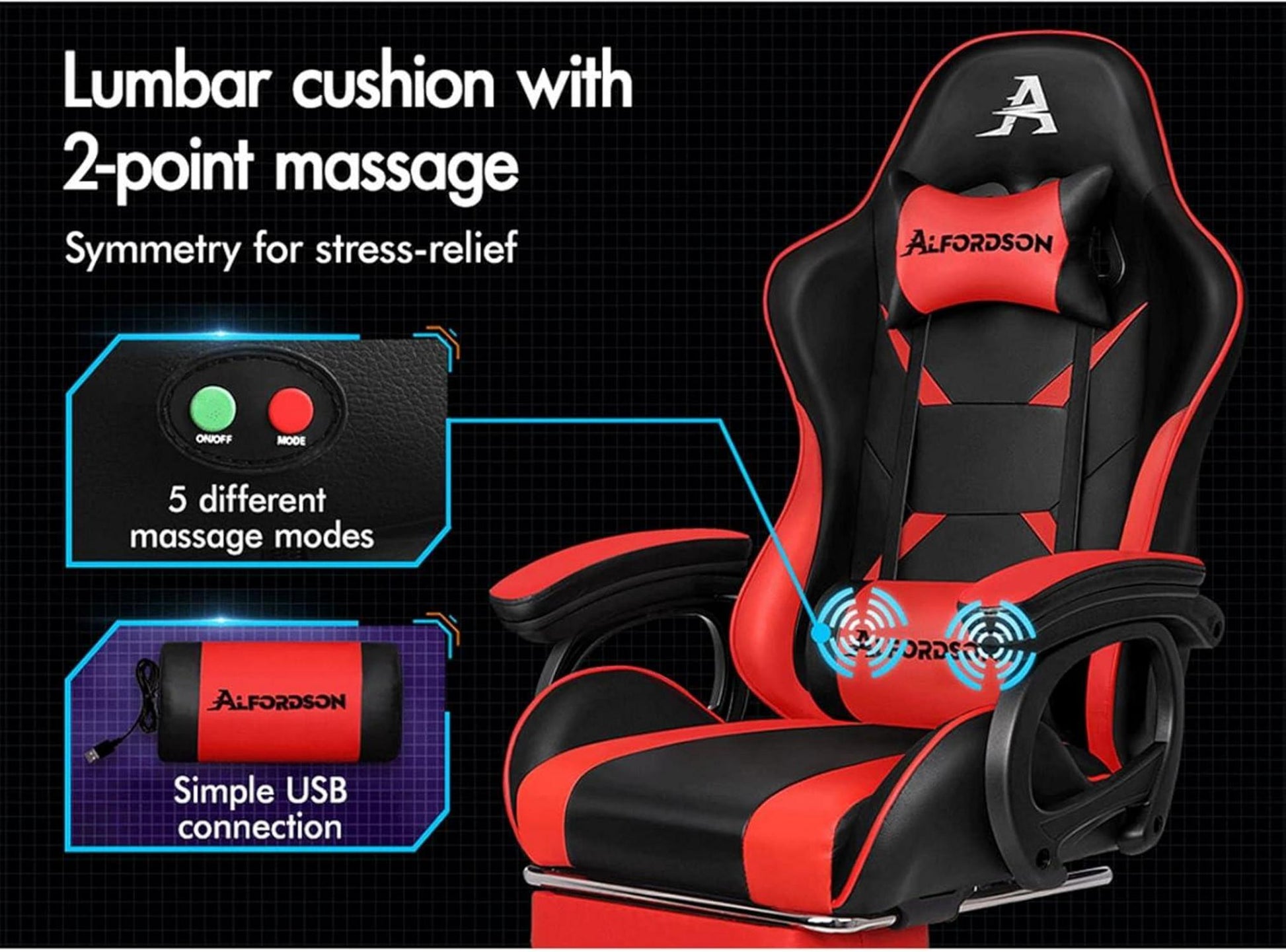 Gamingstuhl mit Massage und Fußstütze, verstellbare