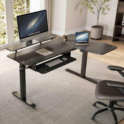 Höhenverstellbarer L-Form Schreibtisch 155x110 cm LED