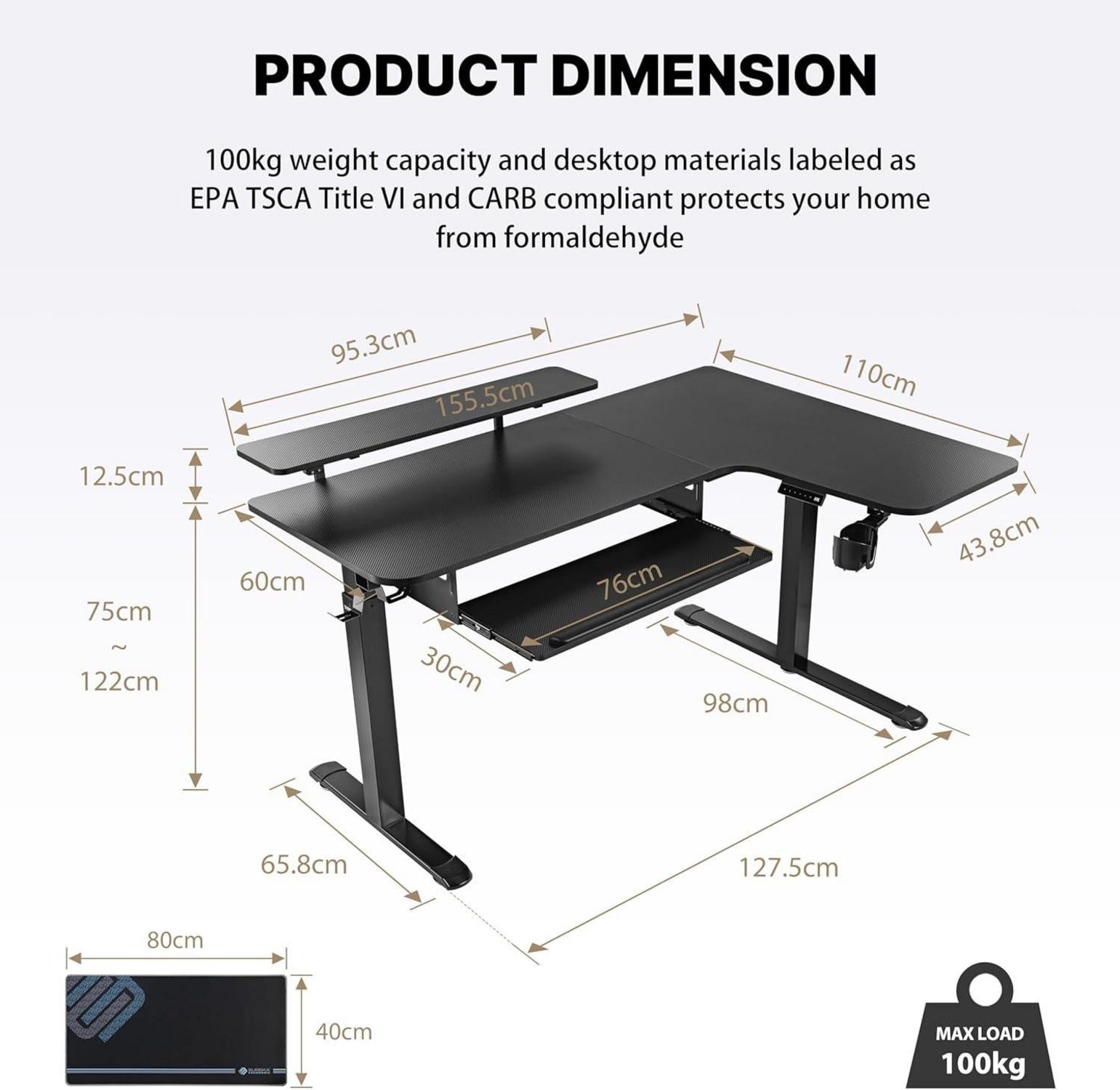 Höhenverstellbarer L-Form Schreibtisch LED Monitorständer