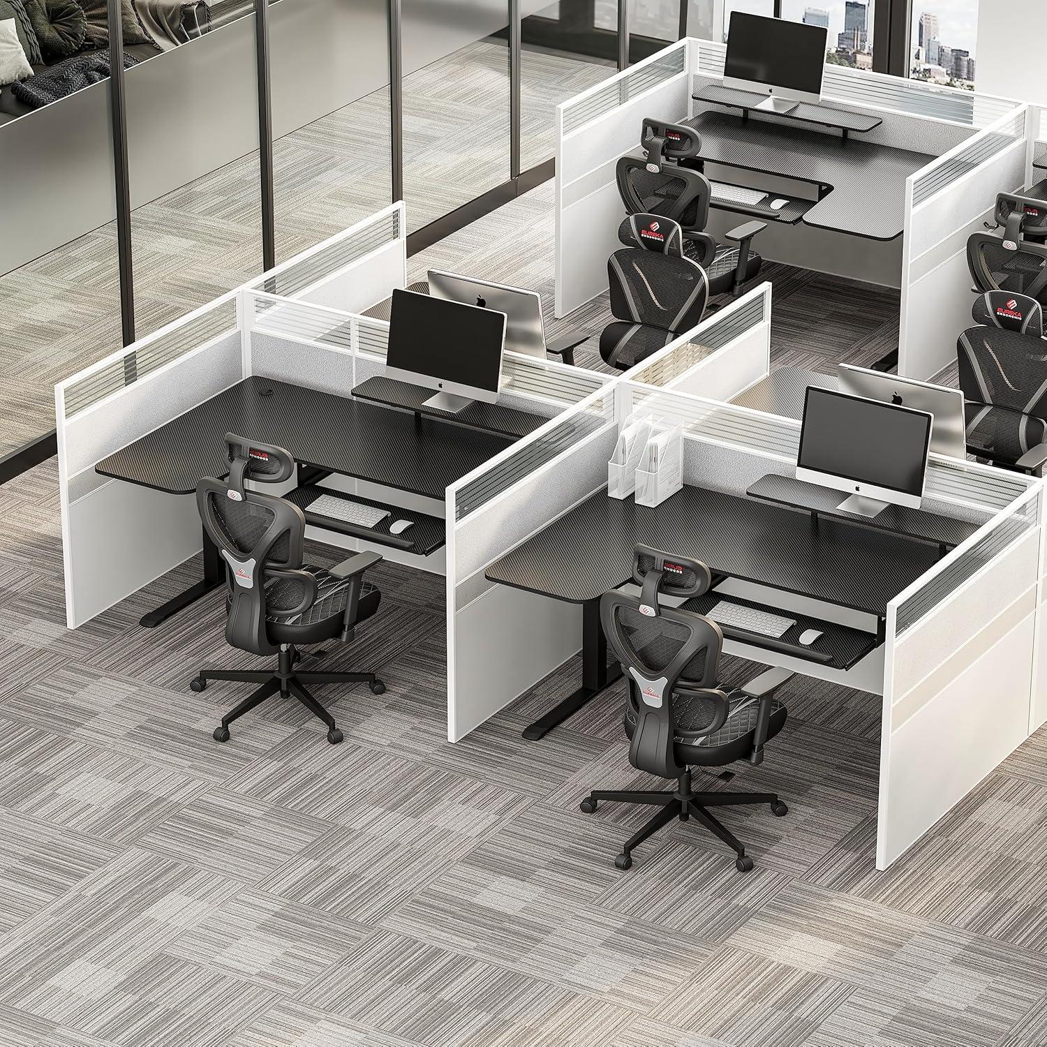 Höhenverstellbarer Schreibtisch 155x110 cm Elektrisch L-Form LED Monitorständer
