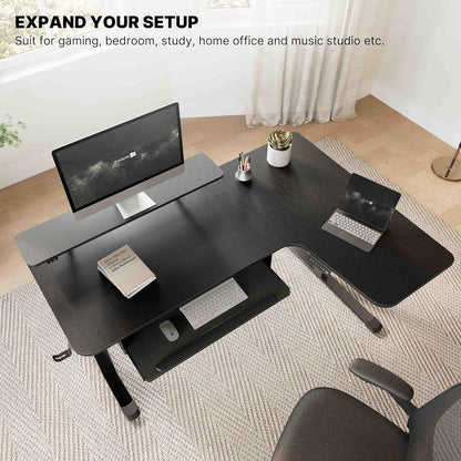 Höhenverstellbarer Eckschreibtisch L-Form 155x110 cm LED Monitorständer