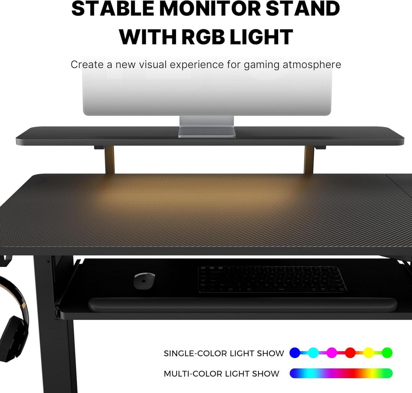 Höhenverstellbarer Eckschreibtisch L-Form 155x110 cm LED Monitorständer