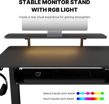 Höhenverstellbarer Eckschreibtisch L-Form 155x110 cm LED Monitorständer