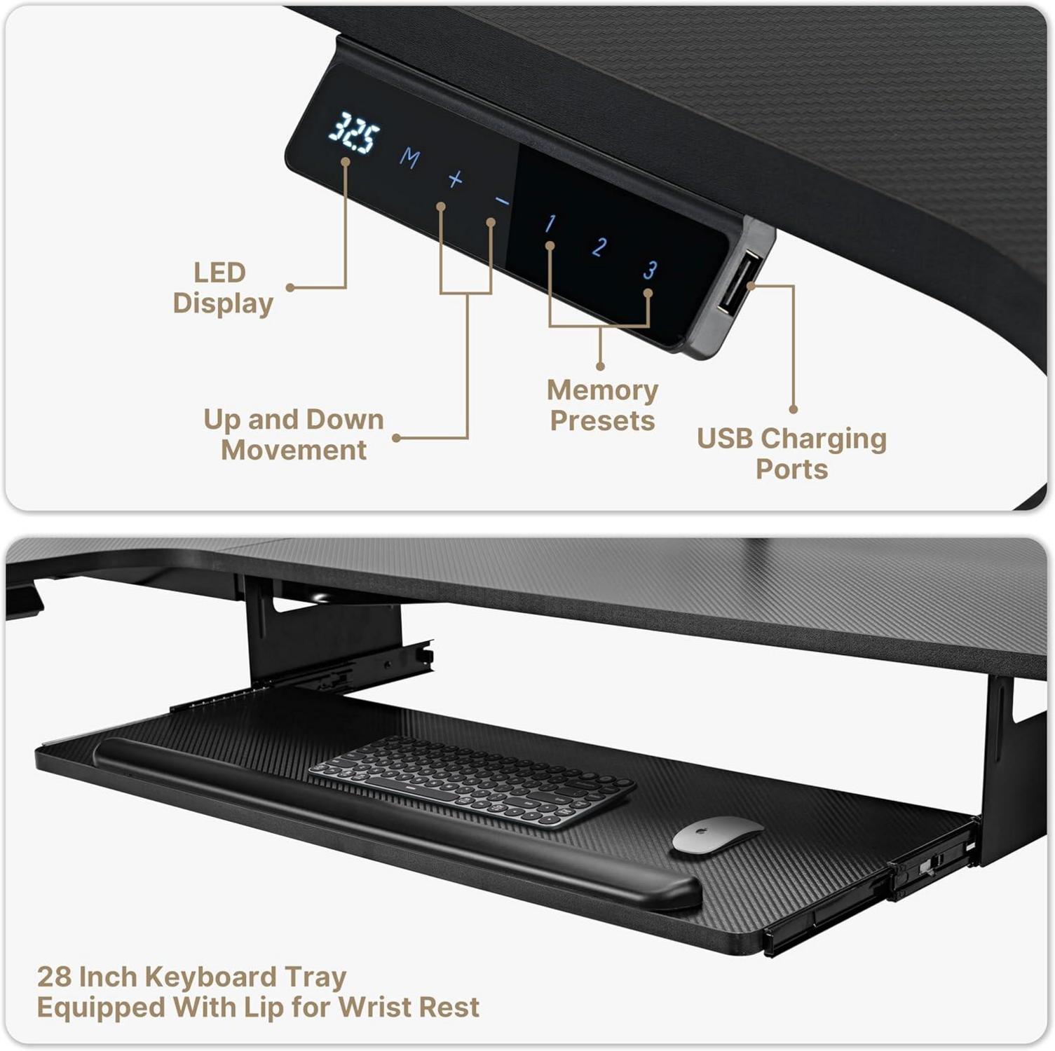 Höhenverstellbarer Schreibtisch 155x110 cm Elektrisch L-Form LED Monitorständer